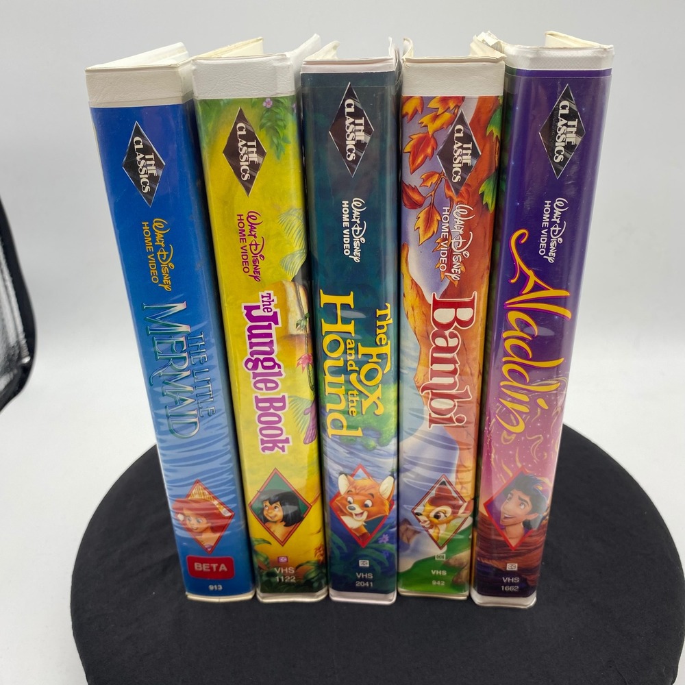 Disney Black Diamond VHS Lot Aladdin Little Mermaid Jungle Book Bambi Fox 5pc